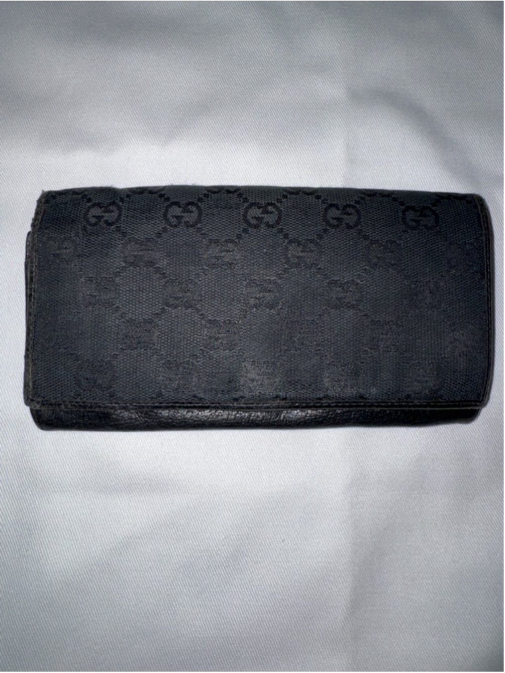 Gucci Black GG Canvas Wallet Bifold Long Wallet Monogram Leather Trim - Picture 2 of 9